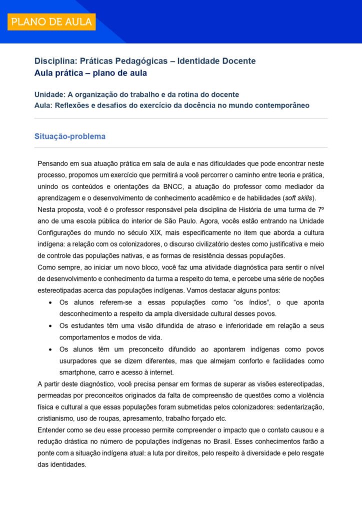 Aula prática – plano de aula - Práticas Pedagógicas – Identidade Docente