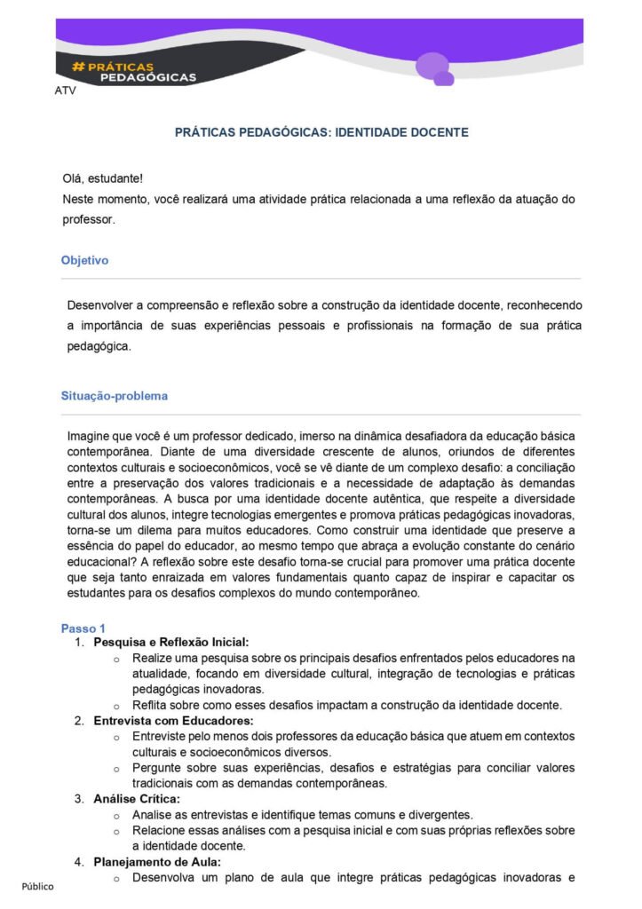 Portfólio Práticas Pedagógicas: Identidade Docente