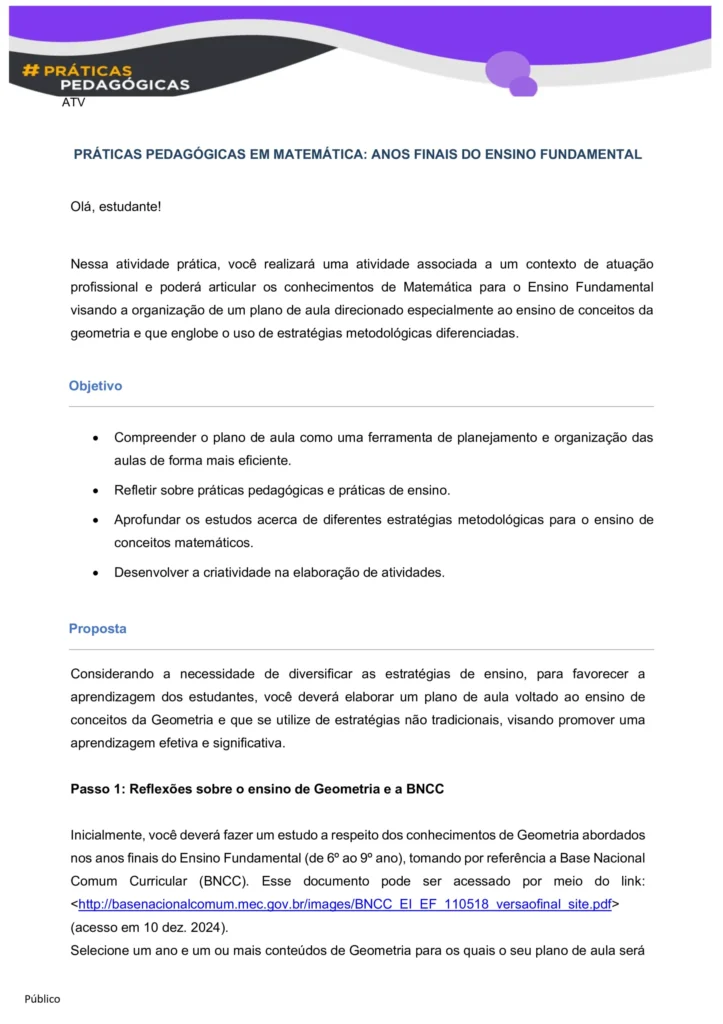 Práticas Pedagógicas em Matemática: Anos finais do ensino fundamental