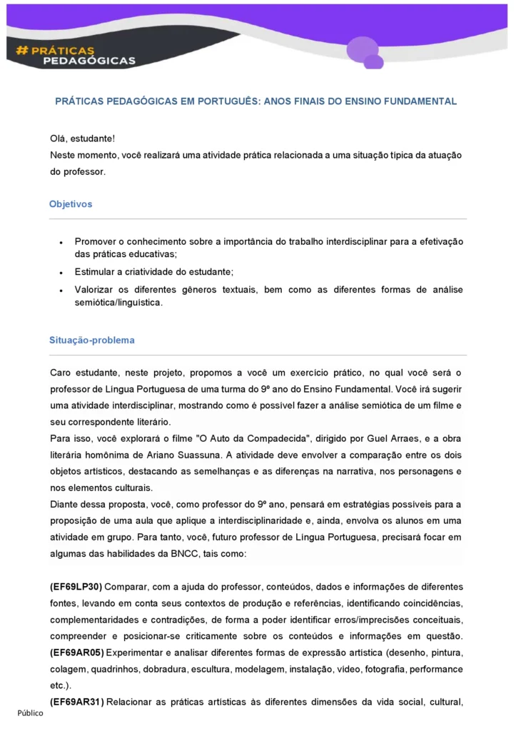 Práticas Pedagógicas em Português Anos Finais do Ensino Fundamental