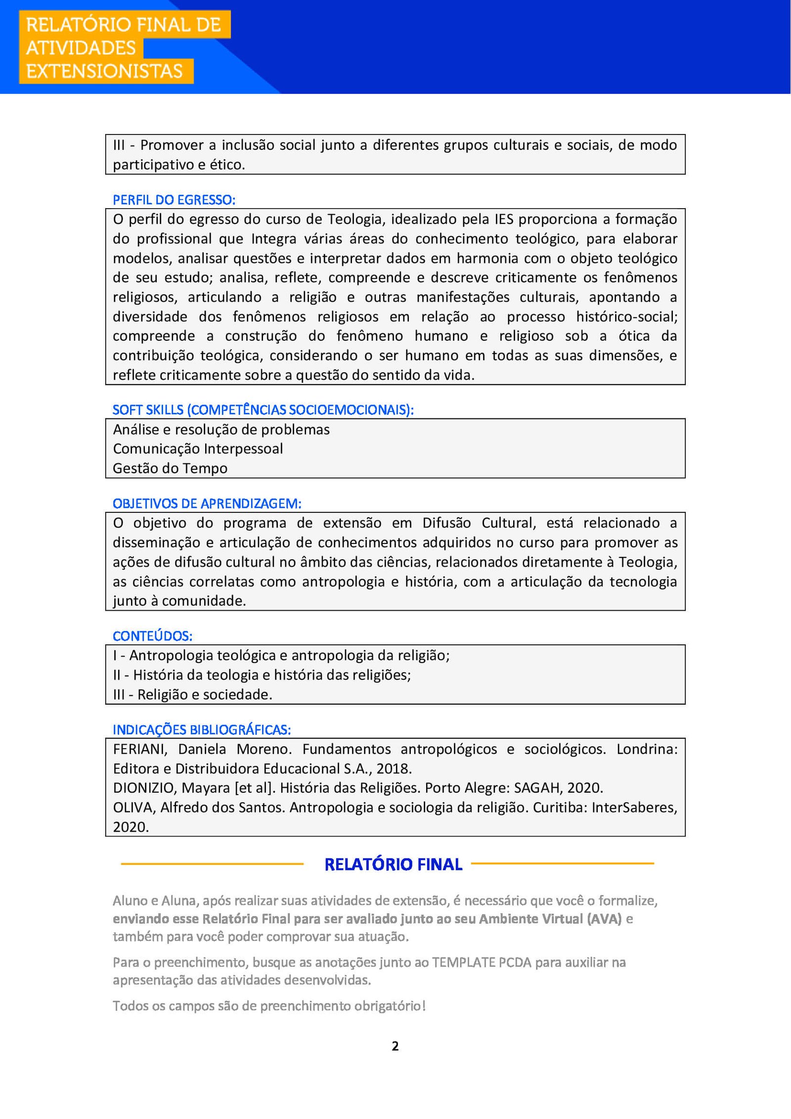 Projeto de extensão Teologia
