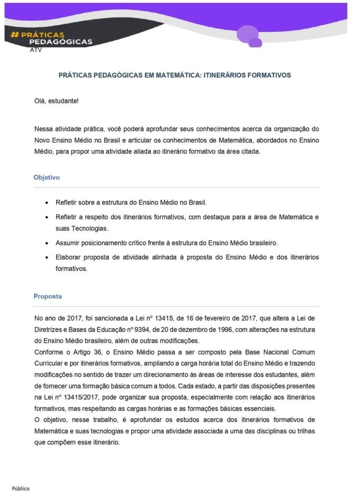 Práticas pedagógicas em Matemática: itinerários formativos