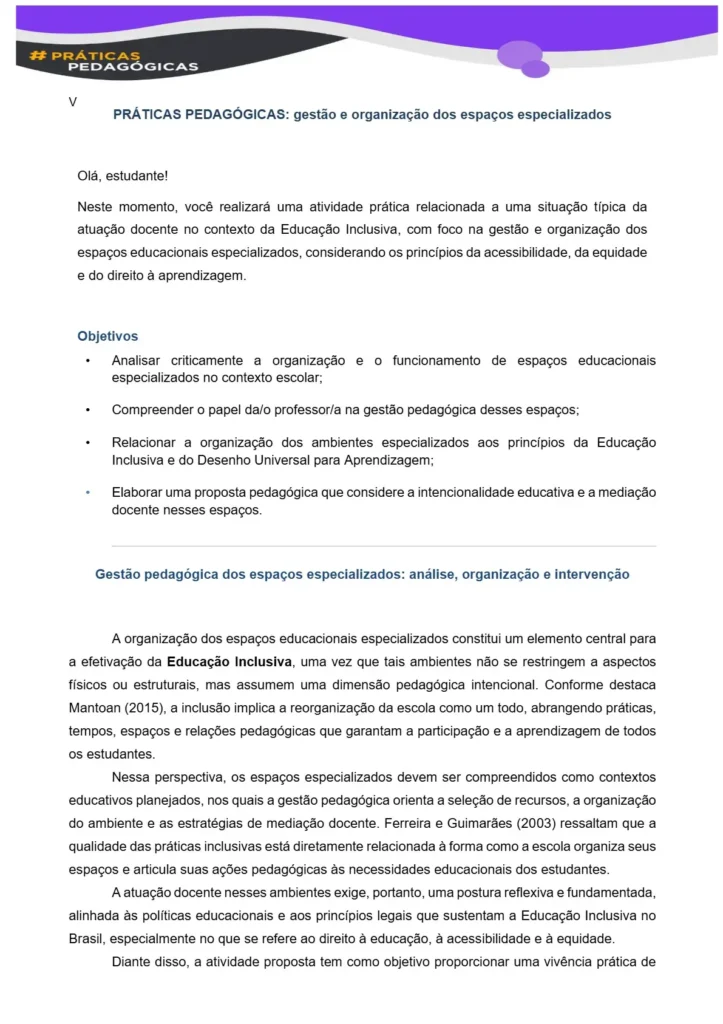 Práticas Pedagógicas: Gestão e Organização dos Espaços Especializados