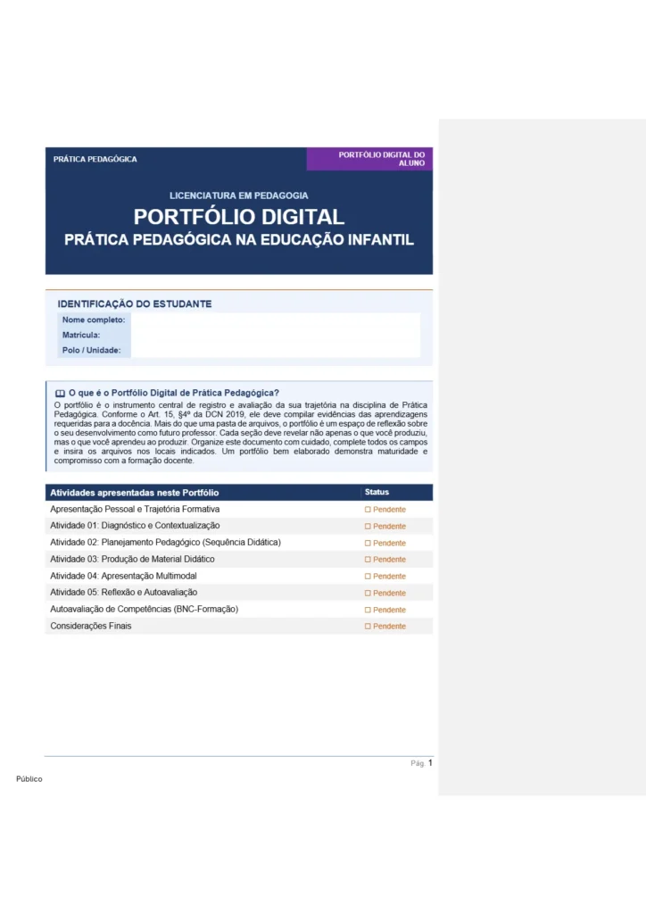 Portfólio Digital Prática Pedagógica na Educação Infantil
