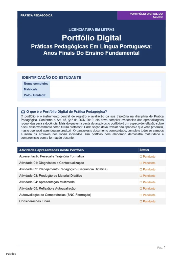 Portfólio Digital Práticas Pedagógicas Em Língua Portuguesa: Anos Finais Do Ensino Fundamental