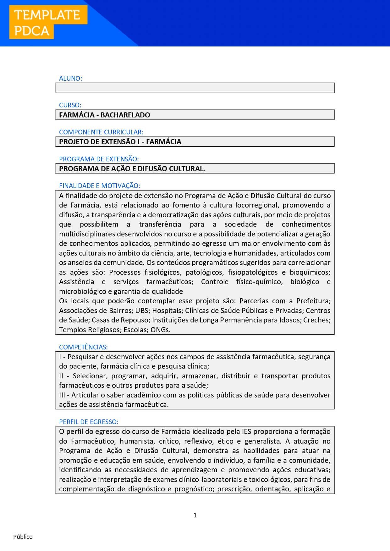 Projeto de extensão I Farmácia