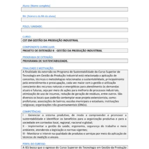 Projeto de Extensão II Gestão da Produção Industrial - Programa de Sustentabilidade